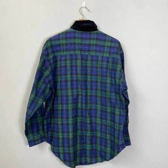 Vtg Quizz Long Sleeve Velvet Collar Plaid Button Down Shirt Women's Small Multi - Picture 3 of 12
